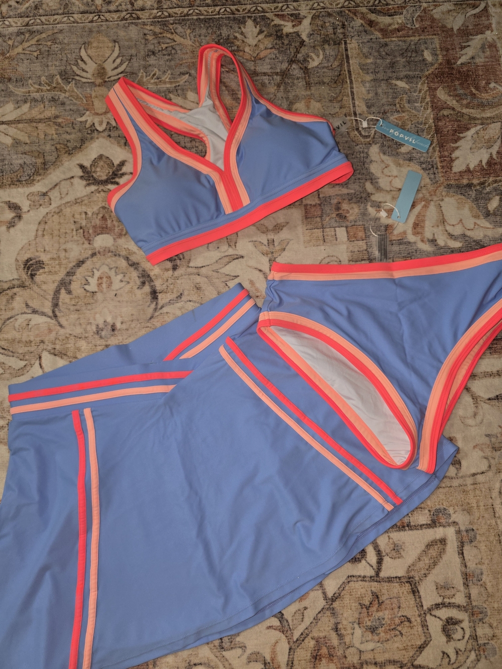 Racerback Bikini Set in Periwinkle with Neon Coral Trim